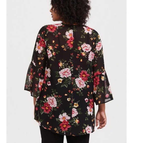 Black Floral Chiffon Kimono - Picture 4 of 4